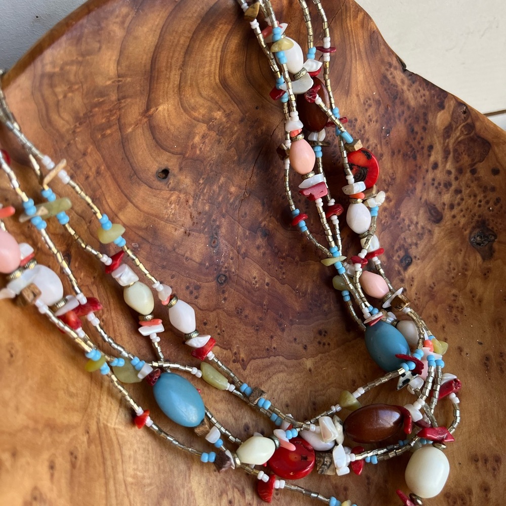 Multi Colored Multi Strap Adjustable Beaded Necklace